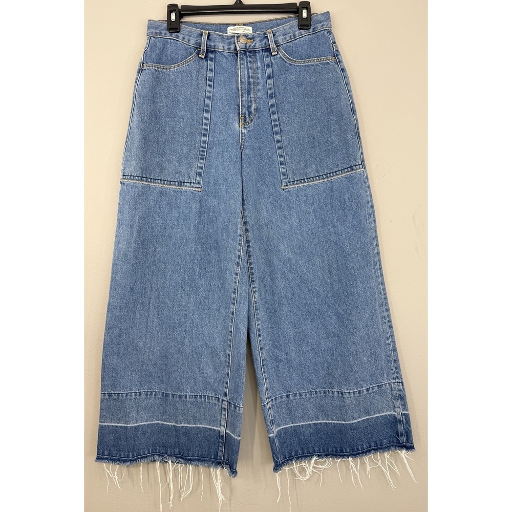Zara Denim Wide Leg Jeans Women's Medium Fits 29x26 Released Raw Hem 10.5 Rise